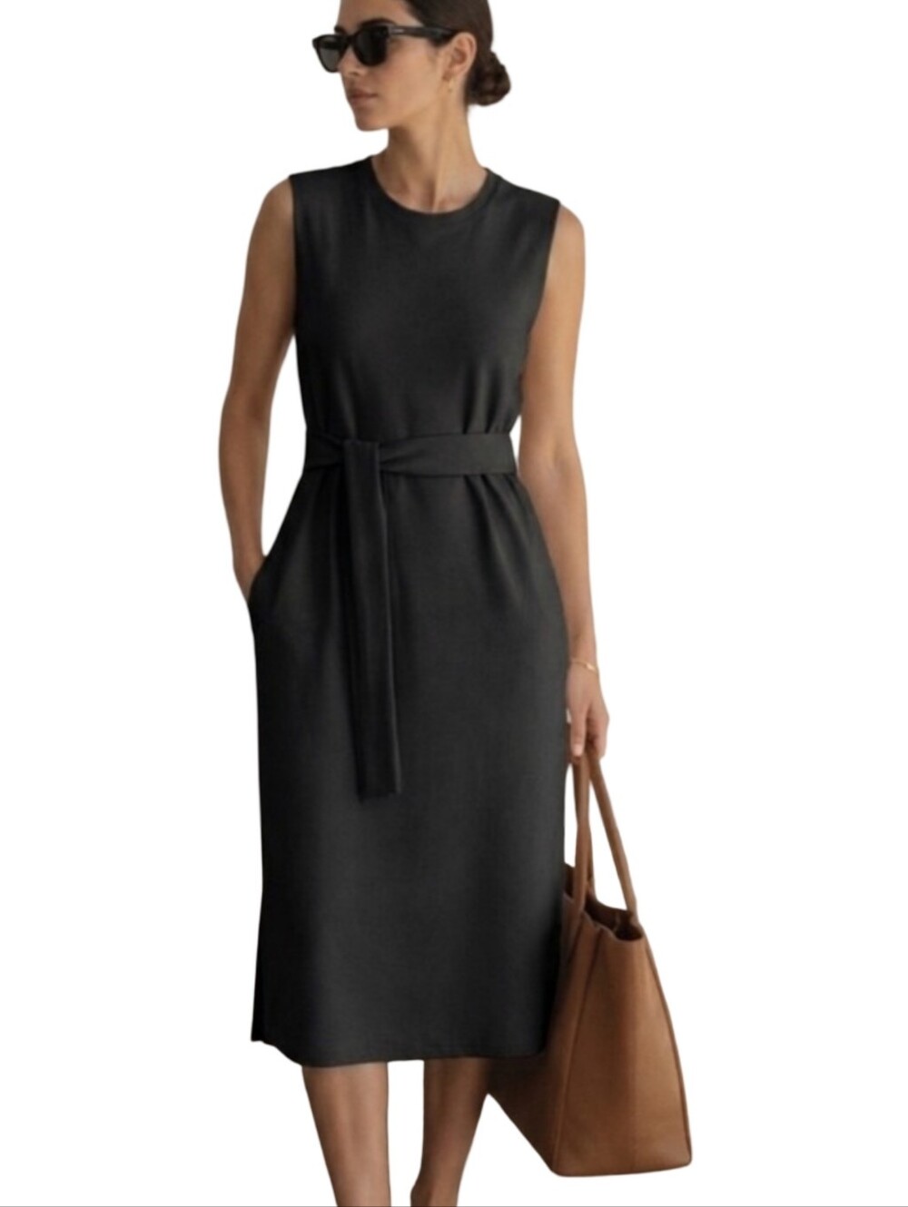Spanx AirEssentials sleeveless tie-waist tank dress in Very Black, size M.